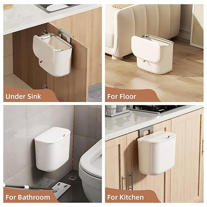 Kitchen Hanging Trash Can with Lid, Compost Bin for Counter Top or Under Sink, 1.85 Gallon/7L Hanging Garbage Trash Can for Kitchen RV Bathroom Office
