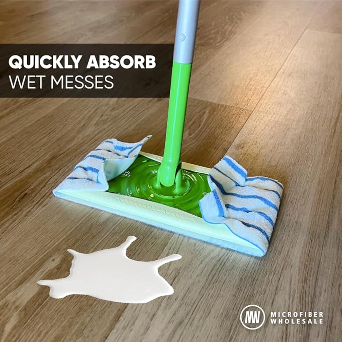 18" MWipes® Semi-Disposable Microfiber Mop Pads - Compatible with Swiffer Sweeper - Replacement Flat Mop Heads Compatible with Any Flat Mop System, 25 Pack
