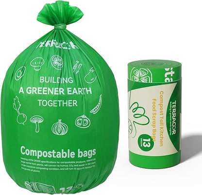 13 Gallon Compostable Trash Bags, 40 Bags Compost Bags for Countertop Bin, Camping Toilet Bags for Portable Toilet, BPI Certified and Meet The ASTM D6400 Standard