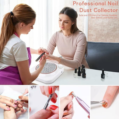 Portable Nail Dust Collector for Acrylic Nails 48W Powerful Dust Collector Nails with Filter, Nail Duster Collector Vacuum with Adjustable Speed Electric Dust Suction Machine for Manicure Home Salon