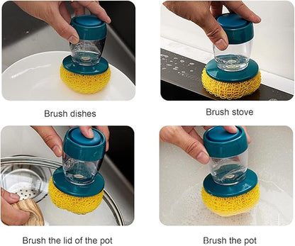 awakentti Soap Dispensing Palm Brush, Soap Dispensing Palm Brush Storage Set, Refillable and Visible, Portable Dish Brush for Dishes Pot Pan Kitchen Sink Scrubbing (Blue)