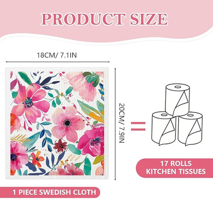Mixed Flowers Swedish Kitchen Dishcloths Dish Towels 6 Pack, Flowers Dish Towels for Kitchen, Swedish Dishcloth with Flower, Paper Towels Reusable, Dish Cloth Towel Cleaning Wipe for Home Party
