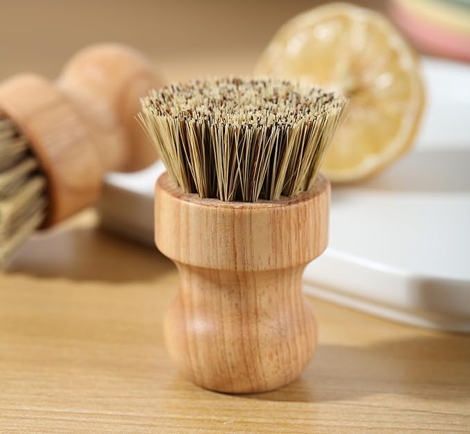 Dish Scrub Brush,Palm Pot Brush. Set of 3 Packs,Kitchen Mini Dish Brush,Palm Pot Brush,Bamboo with a Rubberwood Handle Cleaning Kit for Skillet,Washing Dishes,Vegetables,Pots, Pans.