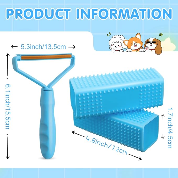 Honeydak 3 Pieces Hair Remover Tool Dog Hair Remover Pro Silicone Cleaner Brush Roller Fuzz Hairball Brush for Carpet Rake, Car Mat, Couch, Pet Bed, Clothes