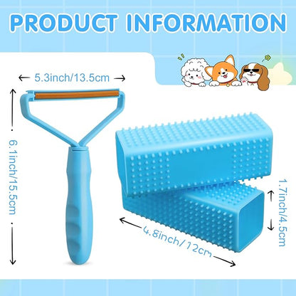 Honeydak 3 Pieces Hair Remover Tool Dog Hair Remover Pro Silicone Cleaner Brush Roller Fuzz Hairball Brush for Carpet Rake, Car Mat, Couch, Pet Bed, Clothes