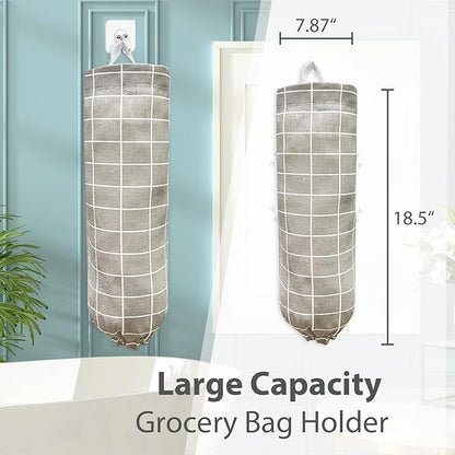 SYIPO Plastic Bag Holder, Reusable Grocery Bag Organizer, Wall Mount, Plaid Grey, 1 Pack, 15.7in x 9.8in