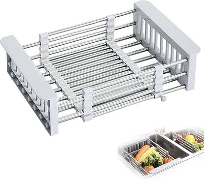 COVRA Stainless Steel Over-Sink Dish Drying Rack – Versatile Kitchen Organizer for 11″–19″ Square Sinks – Effortless Drying for Dishes, Fruits & Vegetables (Gray)