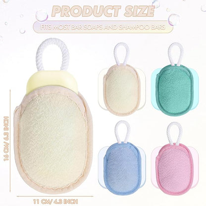 Sunnyray 4 Pcs Bath Body Exfoliating Soap Saver, Exfoliator Scrubber Pouch, Bath Loofah Sponge Body Scrubber Shower Sponge Exfoliating Mesh Pouf for Women and Men Bathing (Light Color)