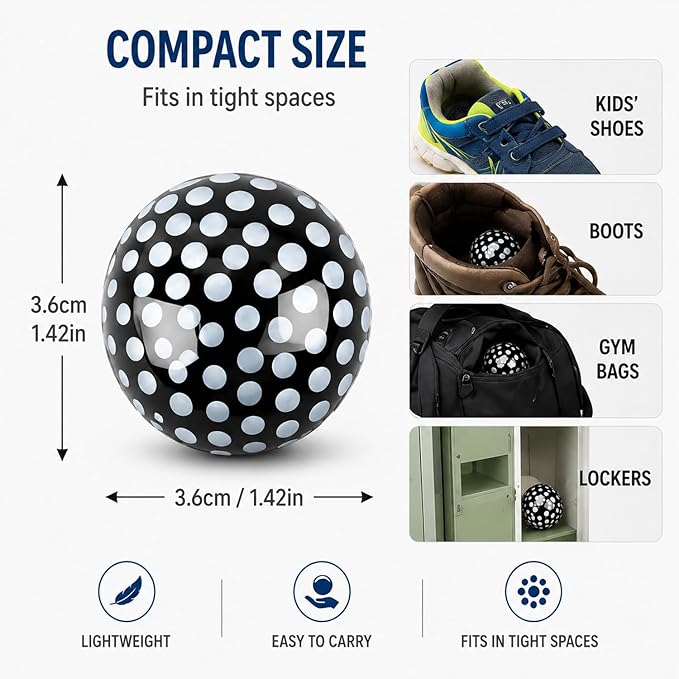 Knixmax Sneaker Deodorizer Shoe Freshener Balls, Odor Eaters for Shoes Boots Mules, Smell Eliminator Ball for Gym Gear Bags and Lockers, Fresh Linen Scent, Pack of 6, Black White