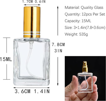 YU FENG 12pcs Clear Perfume Spray Bottles 15ml Glass Fine Mist Sprayer Empty Spray Bottles Refillable Container Perfume Atomizer for Cleaning, Essential Oil, Liquid