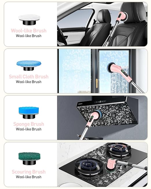 Shower Scrubber with Long Handle, Bathroom Cleaner Brush with 8 Brush Heads, Cordless Electric Spin Scrubber for Cleaning with 2 Speed, Cleaning Supplies for Bathtub Kitchen Floor Tile Toilet