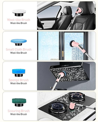 Shower Scrubber with Long Handle, Bathroom Cleaner Brush with 8 Brush Heads, Cordless Electric Spin Scrubber for Cleaning with 2 Speed, Cleaning Supplies for Bathtub Kitchen Floor Tile Toilet