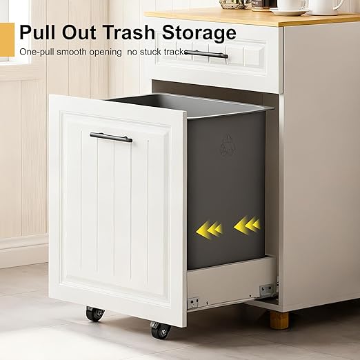 ZIFTY Pull Out Trash Can Cabinet for 10.25 Gallon Bins Freestanding Kitchen Trash Bin Cabinet with Drawer Pet Proof Wooden Garbage Recycling Laundry Hamper Storage for Living Room
