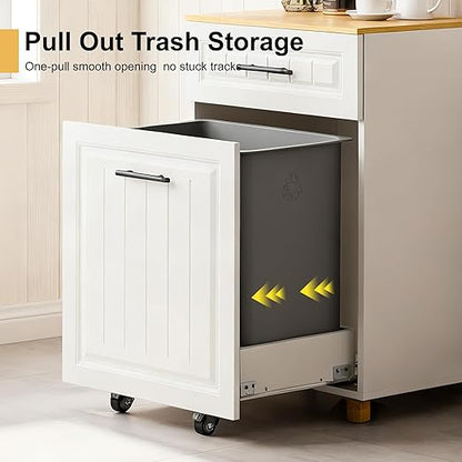 ZIFTY Pull Out Trash Can Cabinet for 10.25 Gallon Bins Freestanding Kitchen Trash Bin Cabinet with Drawer Pet Proof Wooden Garbage Recycling Laundry Hamper Storage for Living Room