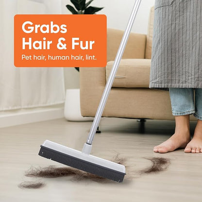 Rubber Bristle Broom for Hardwood Floors, Tiles, Carpets, Wood, and Vinyl, Salon Rubber Squeegee and Rug Rake for Human Hair, Pet Hair, Fur, and Lint, Grey, 2 Pack, by Superio