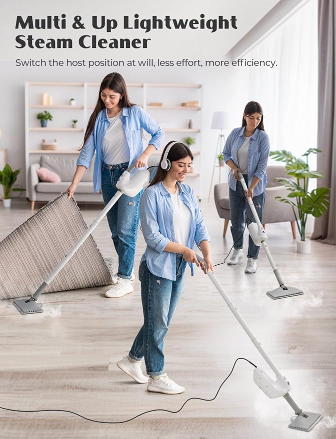 10-in-1 Steam Mop, Detachable Handheld Steam Cleaner, Multi & Up Steamer for Cleaning with 350ml Tank,10s Heat-Up, 23Ft Cord, 248°F 1200W Powerful Floor Steam Mop for Hardwood Floors, Grout, Carpet