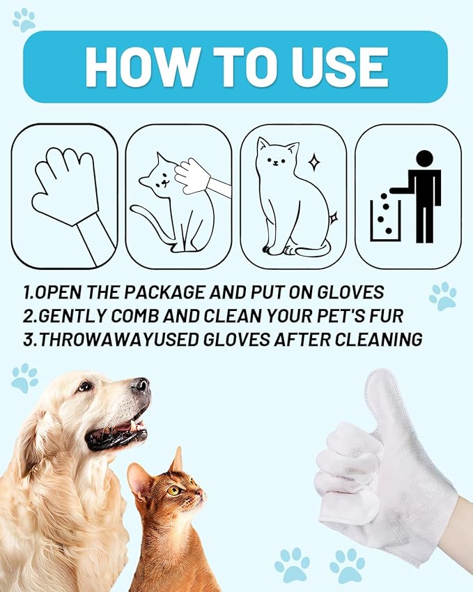 Dog Glove Wipes for Paws, Butt, Ears & Eyes - Pet Cleaning Wipes After Walk, Potty & Grooming | Extra Large Thick Rinse-Free for Dogs & Cats | Hypoallergenic Fragrance-Free for On-the-Go & Camping