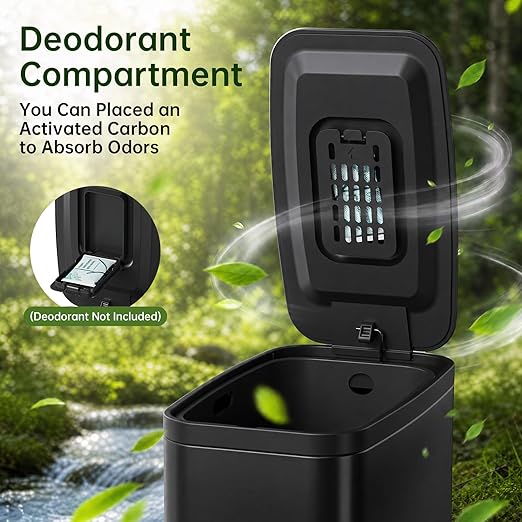 Small Bathroom Trash Can with Lid Soft Close, Step Pedal, 1.6 Gallon Black Stainless Steel Garbage Can with Removable Inner Bucket, Includes 60 Trash Bags for Home Bedroom