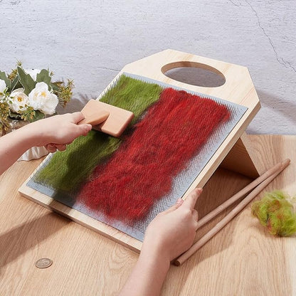 BENECREAT 15.5x12.4inch Wool Blending Board Carding Brush Set, Fiber Blending Board with 1pcs Wool Brush 2pcs Wood Craft Sticks for Mix Colors, Organize Wool Fibers