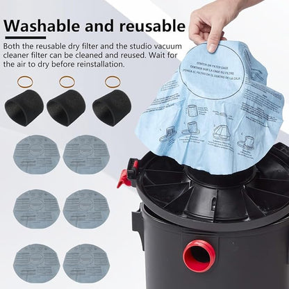XSPANDER 6x Filters 90107/90137 and 3x Foam Sleeve 90585 & 3x Retaining Bands Fit for shop vac mini 1 gallon: 2011600(2E200); 1x1 vac: 2010100; Fit for Shop vac hang up (2015 Model)（12 Pieces)