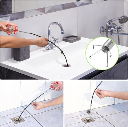 Drain Snake Auger with 4-Claw Grabber, Manual Sink Unclogger Tool, Flexible Cable for Kitchen, Bathroom Floor Drains & Pipes, Food & Hair Clog Remover (62 Inches)