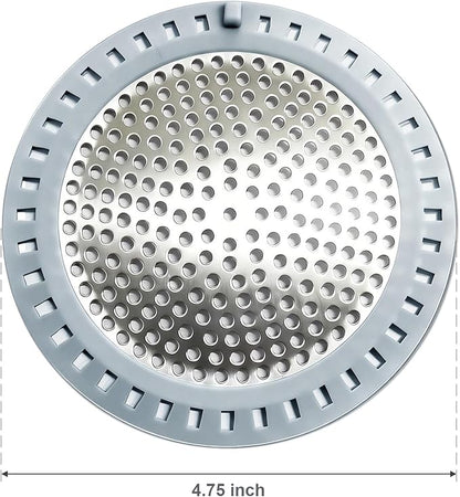 Seatery 2PCS Shower Drain Hair Catcher, Shower Drain Strainer, Stainless Steel with Silicone Edging, 4.75 Inch Diameter