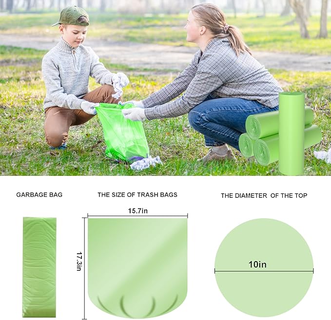 TECHSHARE 1.2 Gallon Biodegradable Trash Bags, 80 Count, Compostable Garbage Bags, 1.5 Gallon Capacity, Green