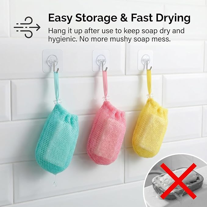 6 Pack Mesh Soap Bags, Colorful Soap Bags for Soap Bars Flexible Drawstring Bar Soap Pouch Exfoliating Soaps Saver Bag for Store Bath Products Body Facial Shower Cleaning Shower Gel Cleasing Mil
