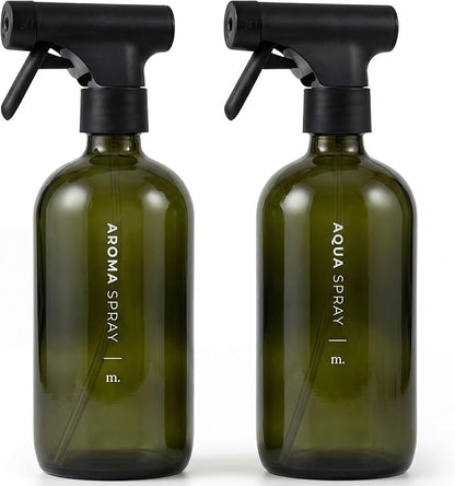 MAISONOVO Dark Green Glass Spray Bottle 16 oz Pack of 2 - Dark Green Spray Bottle for Plants with Fortified Glass & Fine Mist - Ideal for Gardening, Misting, Seedlings & Indoor Plant Care - 16 Labels