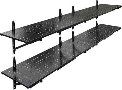 FLEXIMOUNTS 2-Pack 1x6ft Garage Shelving 14-inch-by-68-inch Perforated Wall Shelf, Heavy Duty Garage Storage Rack with 1400 lbs Load Capacity, Wall Mounted Organization System for Tools, Heavy Bins