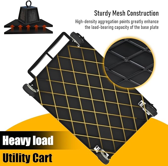 2 Tier Heavy Duty Utility Cart with Wheels, 1000 lbs Capacity Flat Top Plastic Rolling Tool Cart with Lipped Shelves, 46 x 26-Inch Mechanic Work Cart for Warehouse, Garage, Cleaning, Black