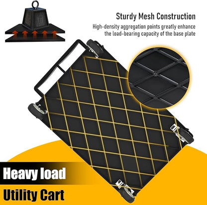 2 Tier Heavy Duty Utility Cart with Wheels, 1000 lbs Capacity Flat Top Plastic Rolling Tool Cart with Lipped Shelves, 46 x 26-Inch Mechanic Work Cart for Warehouse, Garage, Cleaning, Black