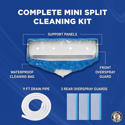Mini Split Cleaning Bag | 360 Waterproof Design | Fits Systems 27in - 39in Long | Mini Split Cleaning Kit Includes Overspray Guards and Drain Hose