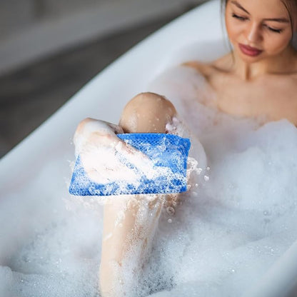 Sunnyray 4 Pieces Soap Saver Pouch for Bar Soap, Loofah Bath Scrubber Exfoliating Sponge for Baths and Showers, Soap Saver Holder Foaming and Drying Pocket Wash Bag, White Yellow Blue Cyan