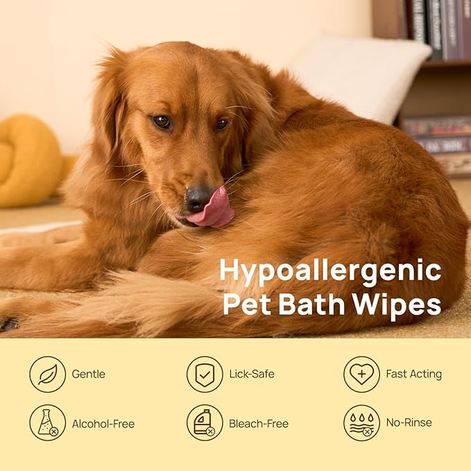 HICC PET Cleaning Deodorizing Glove Wipes for Dogs & Cats, Vet Recommended Hypoallergenic Hydrating & Nourish Fur Pet Grooming Glove Wipes, Pet Bathing Wipes for Horse Coat Care, 20pcs Rose Scent