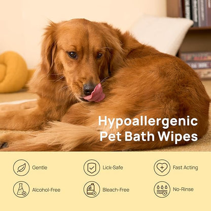 HICC PET Cleaning Deodorizing Glove Wipes for Dogs & Cats, Vet Recommended Hypoallergenic Hydrating & Nourish Fur Pet Grooming Glove Wipes, Pet Bathing Wipes for Horse Coat Care, 20pcs Rose Scent