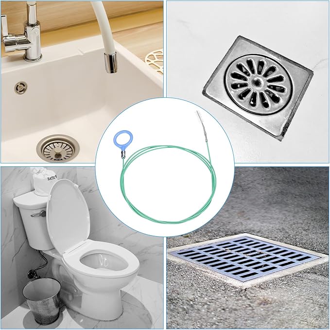 HARFINGTON 2pcs Flexible Drain Clog Remover Tool 0.08" Dia. 79" Sink Sewer Hair Drain Cleaner Tool Sink Unclogger for Kitchen Toilet Bathtub Sewer