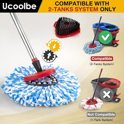 Spin Mop Replacement Head for O Cedar 2 Tank RinseClean, 4 Microfiber mop Refill, 1 Scrub Brush, 1 Mop Stick, 1 Mops Base, Deep Cleaning, 30" to 58" Mop Handle Replacement