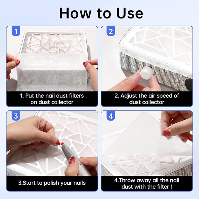 50PCS Nail Dust Collector Filter Cotton, PP Material Dust Collector Nail Tech Filter Cotton Pad Replacement Nail Vacuum Dust Collector Filters Film Paper for Nail Supplies
