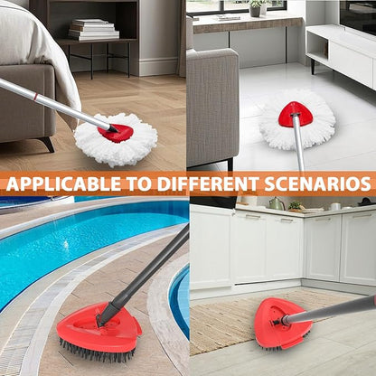 Fatmass Spin Mop Head Replacement for O Cedar EasyWring 1-Tank System, 2 Mop Replace Heads + 1 Upgrade Scrubber Brush, 100% Microfiber Mop Refills Deep Cleaning Machine Washable