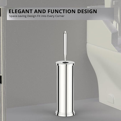 Premium 304 Stainless Steel Toilet Brush and Holder: Weighted Stable Base, Removable Inner Tube, Splash-Proof Design for 360° Thorough Cleaning & Space-Saving Storage,Chrome