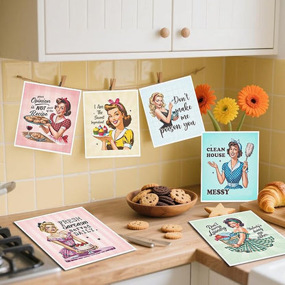 Funny Swedish Dishcloths for Kitchen - 6PCS Humorous Housewife Swedish Cloths for Washing Dishes, Sarcastic Reusable Dish Towels, Washable Cleaning Sponge for Washing Dishes Party Home