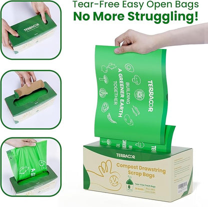 6 Gallon Compostable Trash Bags Drawstring, Heavy Duty Extra Thick 1 Mil, 35 Bags, Tall Kitchen Food Scrap Waste Bag, ASTM D6400