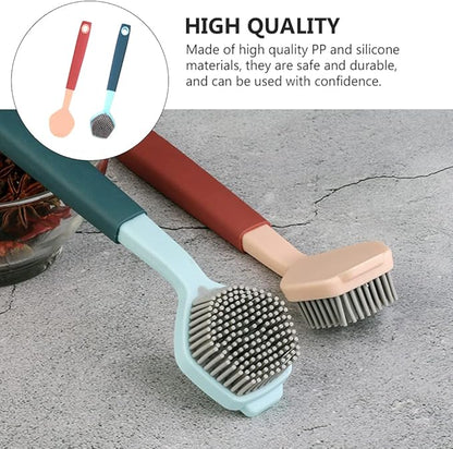 Hemoton Long Handle Silicone Dish Brush 10.43 Inch Durable Kitchen Cleaning Tool with Ergonomic Non-Slip Handle for Pots and Dishwashing