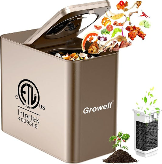 Kitchen Composter Electric, 3.2L Smart Odorless Compost Bin, Composter Indoor, Electric Compost Table Top with LED Display, Electric Composter for Kitchen, One-Touch Auto-Cleaning, Low Noise, EC04