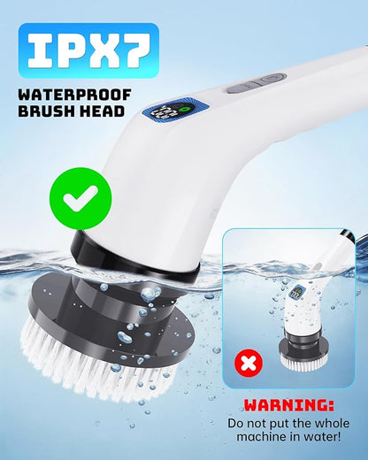 Electric Spin Scrubber for Cleaning Bathroom - Shower Cleaner Brush with Long Handle - Cordless Power Scrubber with 7 Brushes Heads, IPX7 Waterproof Scrub Brush for Bath Tub Tile Grout Glass Tool