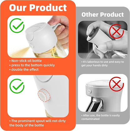 TrendPlain 16oz/470ml Glass Olive Oil Sprayer for Cooking – 2 in 1 Olive Oil Dispenser Bottle for Kitchen Gadgets and Air Fryer Accessories, Salad, BBQ - White & Green