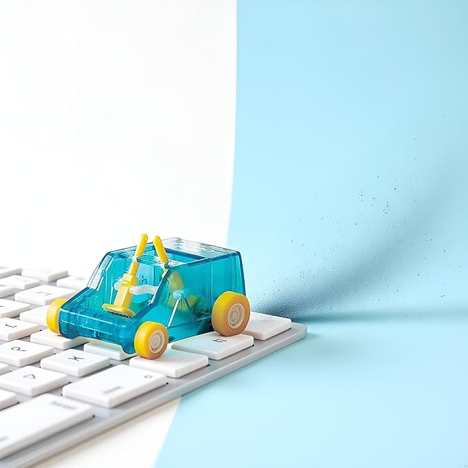 JJLFresheners Desktop Mini Cleaner and Dust Sweep, Blue Transparent, Car Table Dust Cleaning Trolley Keyboard Confetti Pencil Eraser Dust Sweeper Deft Processed