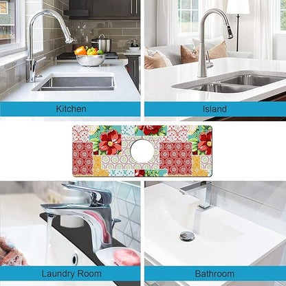 Kitchen Sink Splash Guard Faucet Mat Super Absorbent Fast Drying Mat Sink Gadgets Splash Guard Behind Faucet Drip Catcher for Kitchen (Boho Trellis, 15x5.5in)