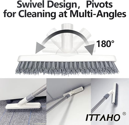 2 Pack Grout Cleaning Brush with Long Handle, Swivel V-Shape Grout Scrub Brush, Extendable Handle for Tile Floors, Bathroom, Shower, Corner